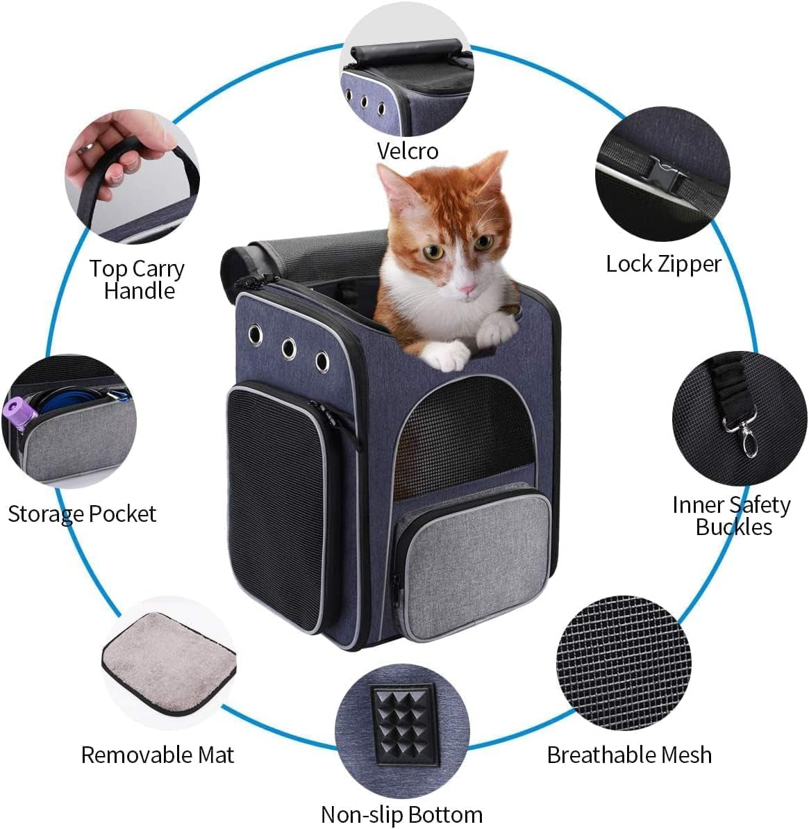 ® Cat Carrier Backpack, Foldable Pet Backpack Carrier for Cats and Small Dogs, Breathable Dog Carrier Backpack with Inner Safety Leash + Folding Dog Bowl Ideal for Hiking Traveling Outdoor Use