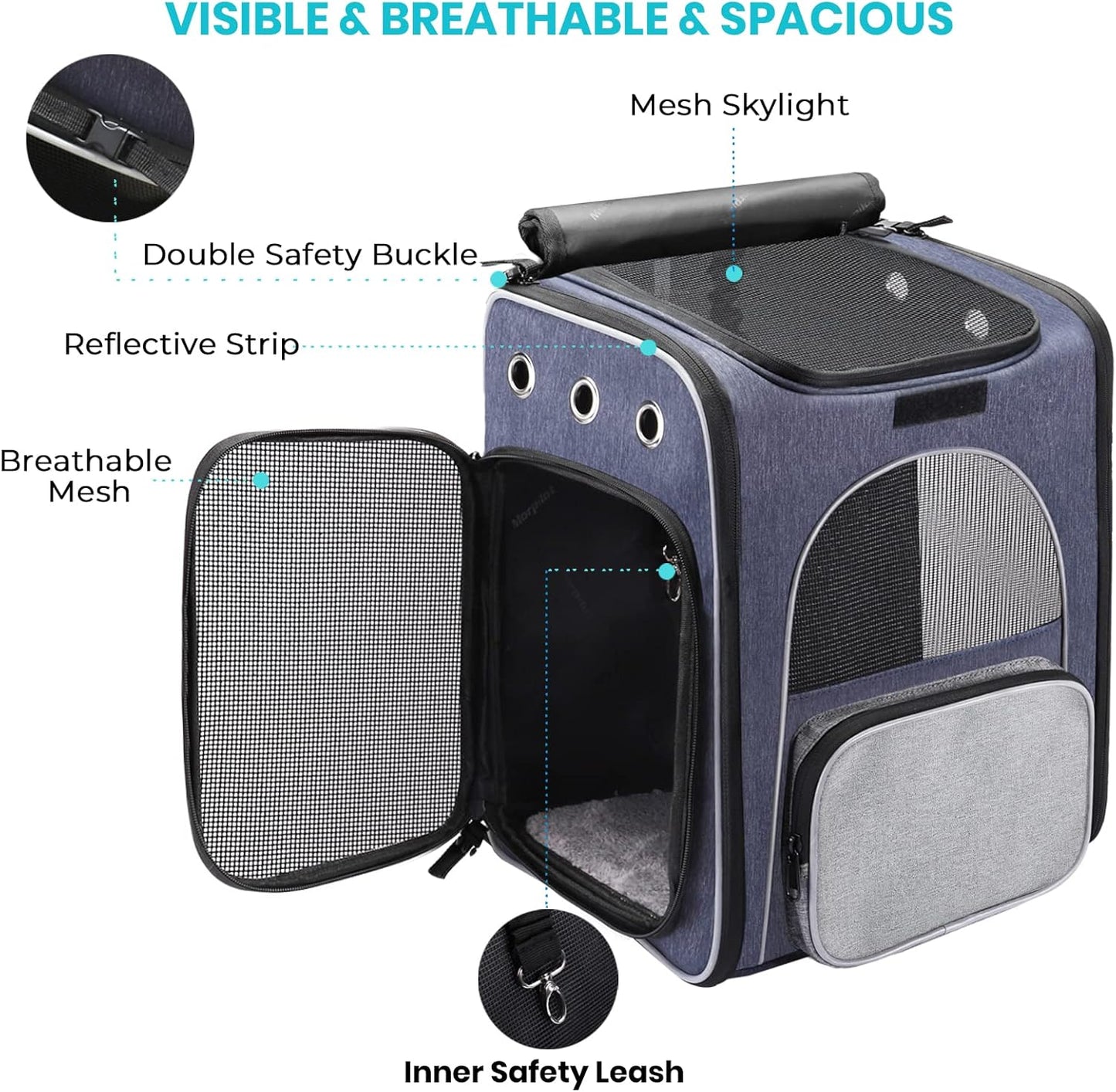 ® Cat Carrier Backpack, Foldable Pet Backpack Carrier for Cats and Small Dogs, Breathable Dog Carrier Backpack with Inner Safety Leash + Folding Dog Bowl Ideal for Hiking Traveling Outdoor Use