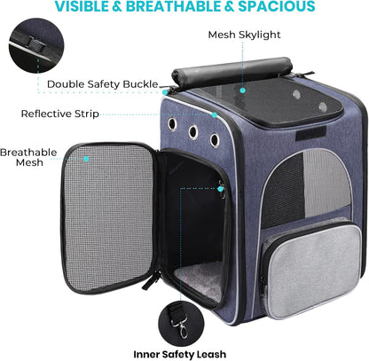 ® Cat Carrier Backpack, Foldable Pet Backpack Carrier for Cats and Small Dogs, Breathable Dog Carrier Backpack with Inner Safety Leash + Folding Dog Bowl Ideal for Hiking Traveling Outdoor Use