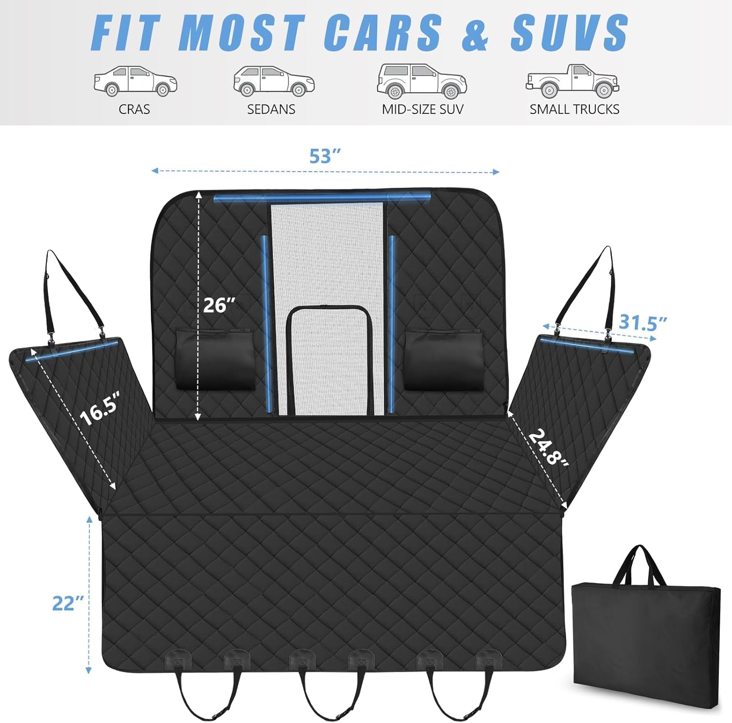 High Barrier Back Seat Extender for Dogs, Hard Bottom Dog Car Seat Cover for Back Seat Holds 420Lbs, Backseat Protector Pet Bed, Waterproof Dog Hammock for Car SUV and Trucks